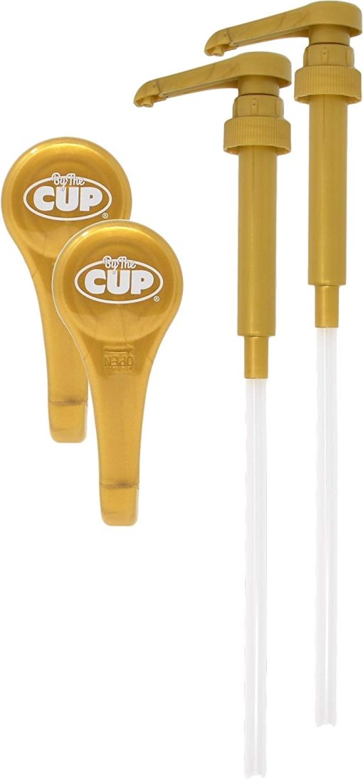 By The Cup Gold Coffee Syrup Pump for 750 ml Bottles (Pack of 2) Fits Upouria, Torani, DaVinci, Jordans Skinny Syrups, and Monin (1L Plastic Only)