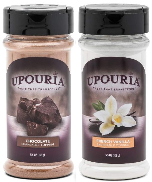 Upouria Coffee Topping Variety Pack - Chocolate and French Vanilla, 5.5 Ounce Shakeable Topping Jars - (Pack of 2)