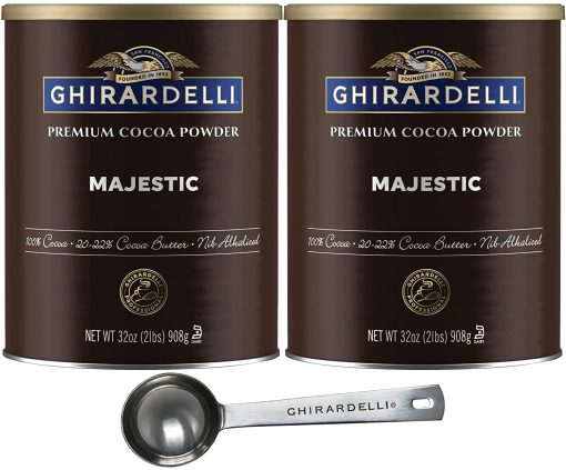 Ghirardelli Majestic Premium Cocoa Powder, 32 Ounce Can (Pack of 2) with Ghirardelli Stamped Barista Spoon