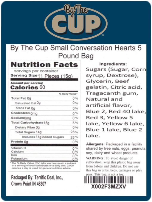 By The Cup Small Conversation Candy Hearts, 5 Pound Bag - Image 2