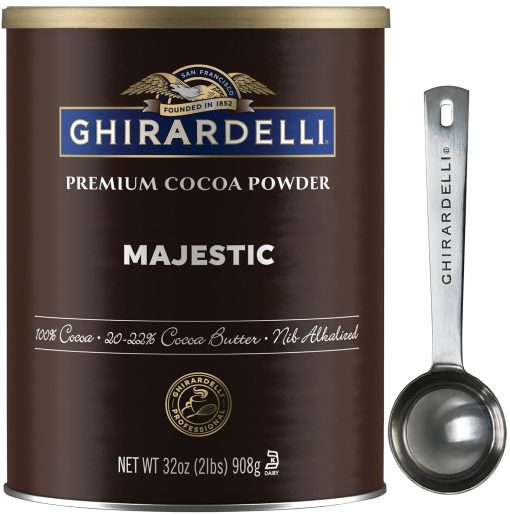 Ghirardelli Majestic Premium Cocoa Powder , 32 Ounce Can with Ghirardelli Stamped Barista Spoon