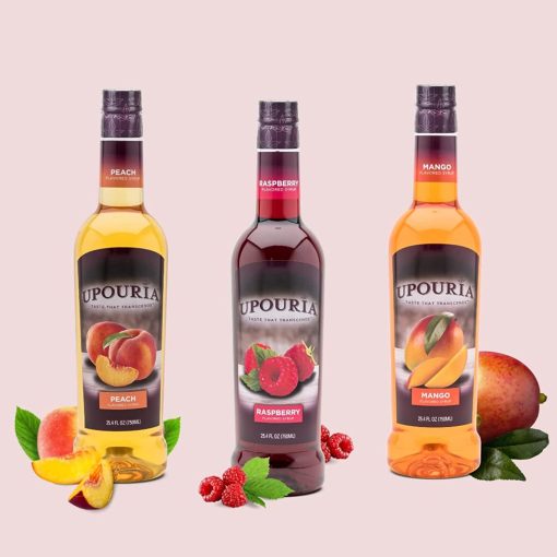 Upouria Coffee & Tea Syrup Variety Pack, Raspberry, Mango, and Peach Flavoring, 100% Vegan, Gluten-Free, Kosher, 750 mL Bottles with 3 - By The Cup Coffee Syrup Pumps - Image 5