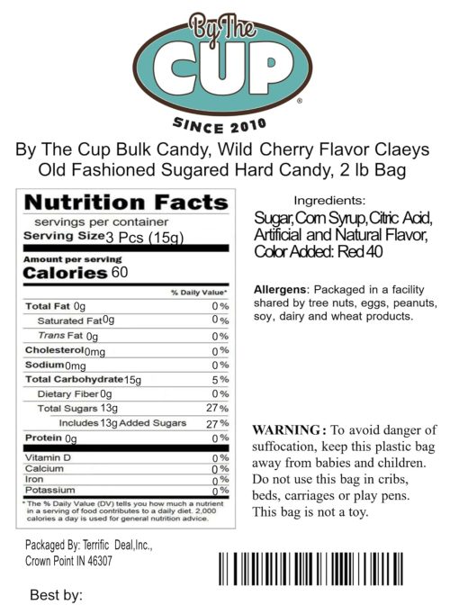 Claeys Old Fashioned Hard Candy, Wild Cherry Flavor, 2 lb By The Cup Bulk Bag - Image 3