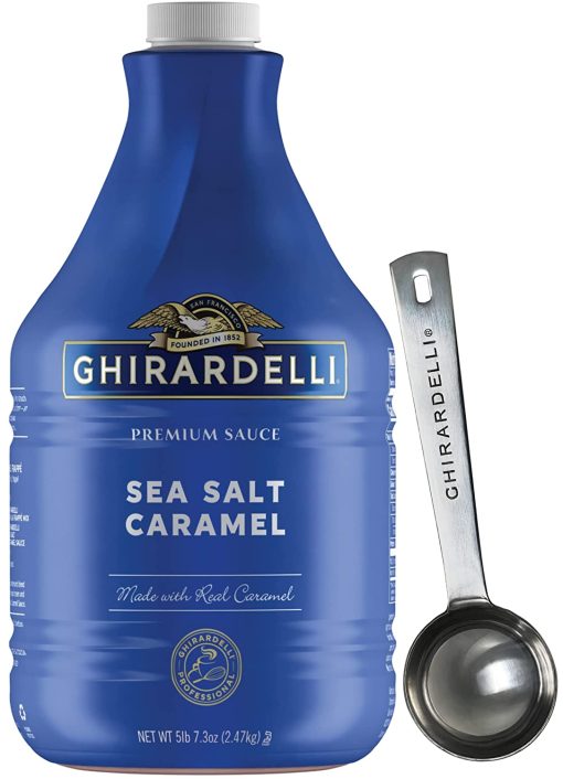 Ghirardelli Sea Salt Caramel Flavored Sauce, 87.3 Ounce Bottle with Ghirardelli Stamped Barista Spoon