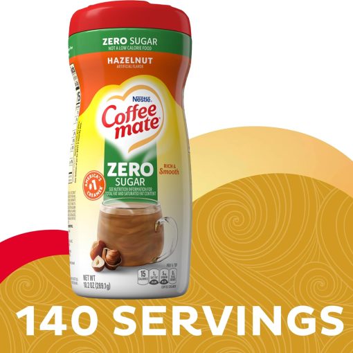 Coffee mate Hazelnut Zero Sugar Powdered Creamer, 10.2 oz Canister (Pack of 2) with By The Cup Coffee Scoop - Image 4