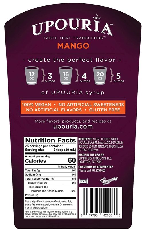 Upouria Coffee & Tea Syrup Variety Pack, Raspberry, Mango, and Peach Flavoring, 100% Vegan, Gluten-Free, Kosher, 750 mL Bottles with 3 - By The Cup Coffee Syrup Pumps - Image 8