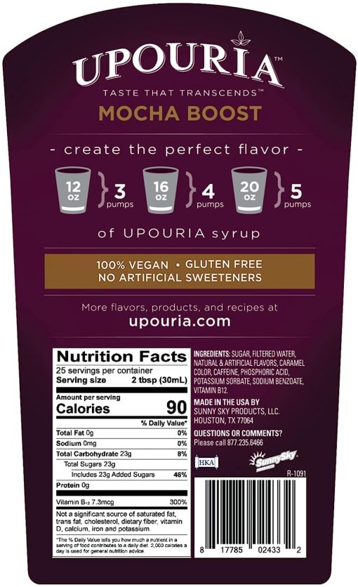 Upouria Mocha Boost Coffee Syrup Flavoring, 100% Vegan, Gluten-Free, Kosher, 750 mL Bottle (Pack of 2) with 1 Syrup Pump - Image 9