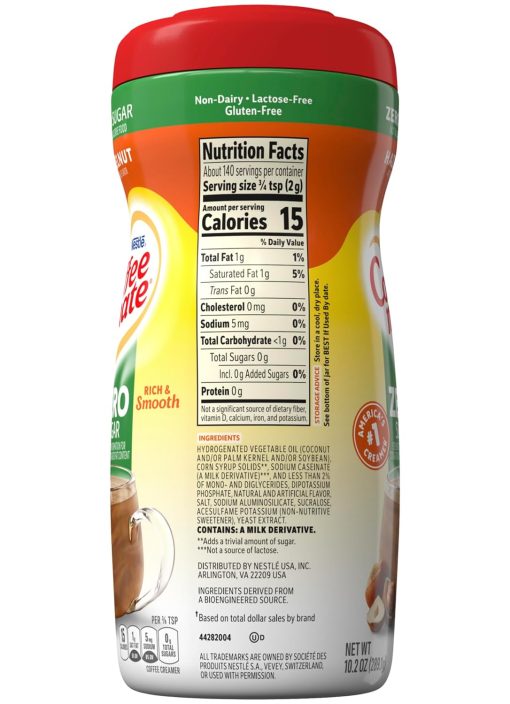 Coffee mate Hazelnut Zero Sugar Powdered Creamer, 10.2 oz Canister (Pack of 2) with By The Cup Coffee Scoop - Image 7