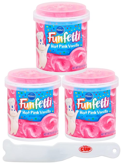 Pillsbury Funfetti Hot Pink Vanilla Flavored Frosting (Pack of 3) with By The Cup Frosting Spreader