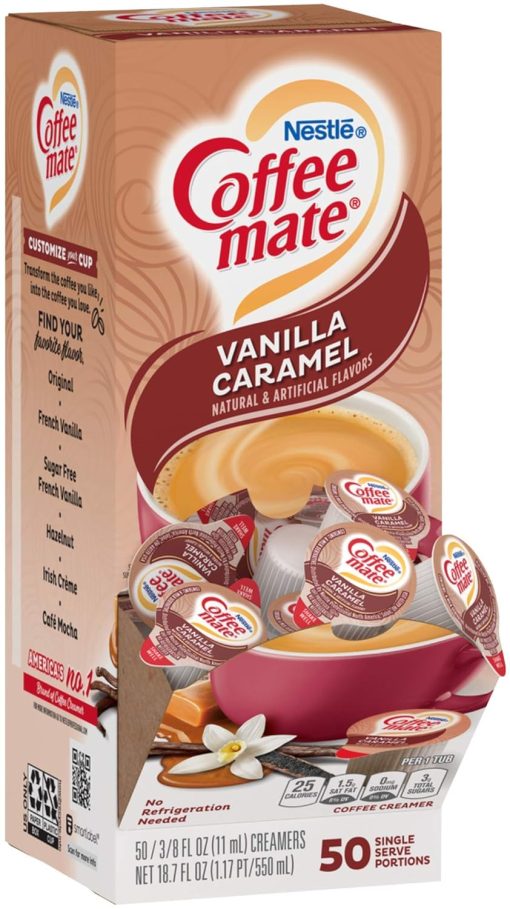 Nestle Coffee mate Liquid Coffee Creamer Singles, Vanilla Caramel, 50 Ct Box with By The Cup Coffee Scoop - Image 2