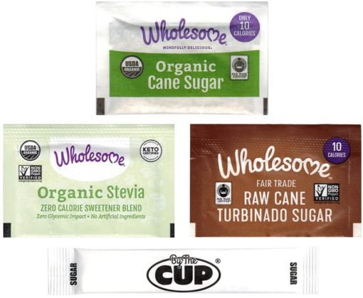 Wholesome Sugar Packet Variety - Organic Cane, Natural Raw Turbinado, Organic Stevia Zero Calorie Sweetener, By The Cup Sugar Packets - 50 Packets of Each (Pack of 200)