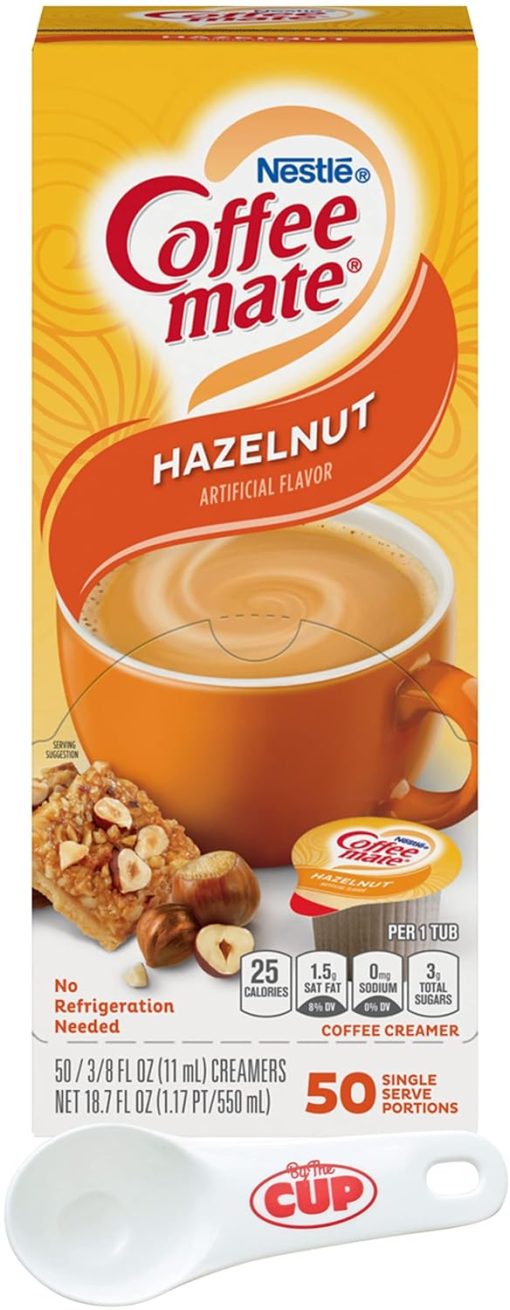 Nestle Coffee mate Liquid Coffee Creamer Singles, Hazelnut, 50 Ct Box with By The Cup Coffee Scoop