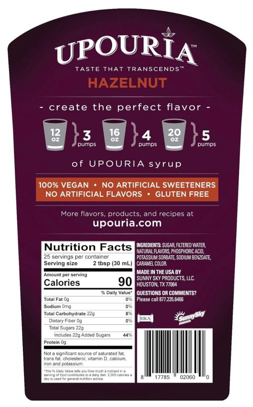 Upouria French Vanilla, Caramel & Hazelnut Flavored Syrup, 100% Vegan and Gluten-Free, 750ml bottles - Set of 3 - Pumps included - Image 3