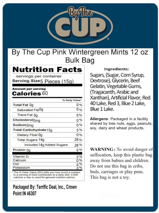 By The Cup Pink Wintergreen Mints 12 oz Bulk Bag - Image 3