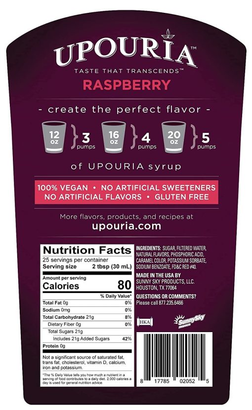 Upouria Coffee & Tea Syrup Variety Pack, Raspberry, Mango, and Peach Flavoring, 100% Vegan, Gluten-Free, Kosher, 750 mL Bottles with 3 - By The Cup Coffee Syrup Pumps - Image 7