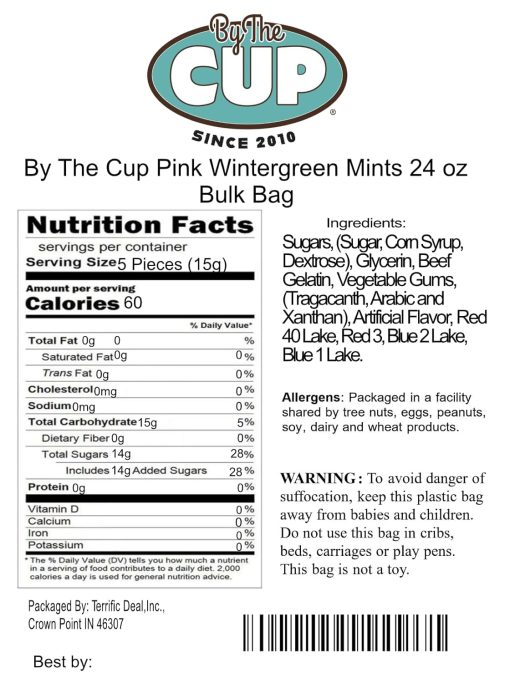 By The Cup Pink Wintergreen Mints, 1.5 Pound Bulk Bag - Image 3