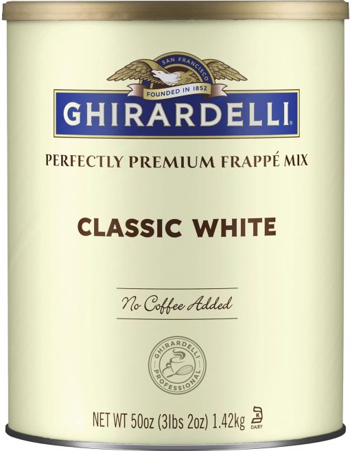 Ghirardelli Classic White Premium Frappé Mix, 3.12 lb Can with Ghirardelli Stamped Barista Spoon - Image 2