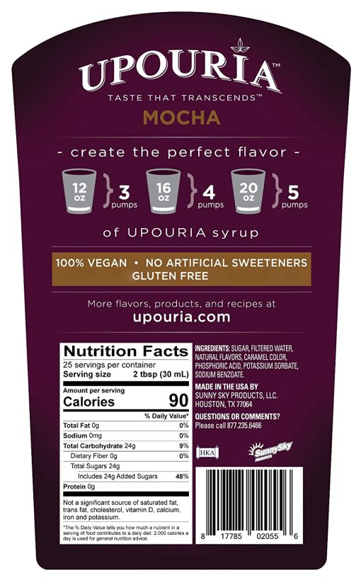 Sunny Sky Upouria Coffee Syrup Variety Pack - French Vanilla, Mocha, and Caramel Flavoring, 100% Vegan, Gluten Free, Kosher, 750 mL Bottle - 3 Coffee Syrup Pumps Included - Image 9