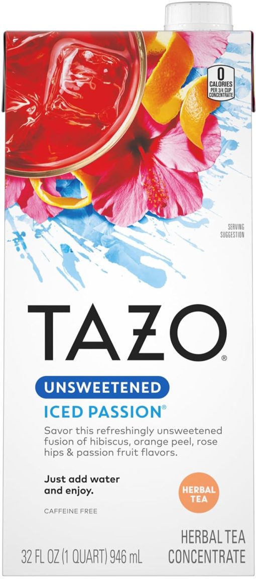 TAZO Unsweetened Iced Passion Herbal Tea Concentrate, 32 fl oz (Pack of 2) with By The Cup Coasters - Image 2