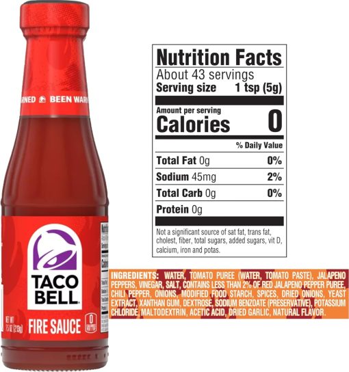 Taco Bell Fire Sauce 7.5 Ounce (Pack of 4) with By The Cup 2 Go Keychains 1.69 Fl oz and 1 Fl oz Mini Sauce Bottles - Image 9