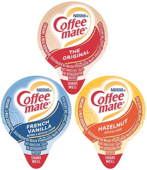 Coffee mate Liquid Creamer Singles Variety Pack, Original, French Vanilla, Hazelnut, 3 Flavors x 60 ct, 180/Box and By The Cup Sugar Packets - Image 2