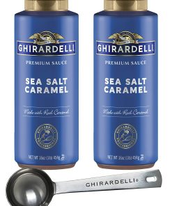 Ghirardelli Sea Salt Caramel Premium Sauce 16 oz Squeeze Bottle (Pack of 2) with Ghirardelli Stamped Barista Spoon