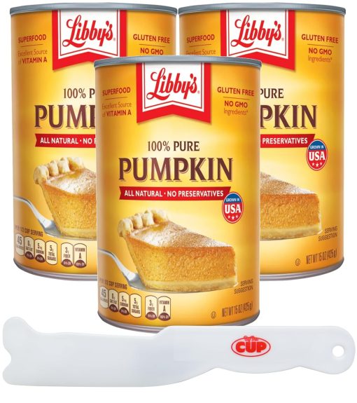 Libby's Pure Pumpkin, Gluten Free, Non-GMO, Superfood, 15 oz Can (Pack of 3) with By The Cup Pie Slicer