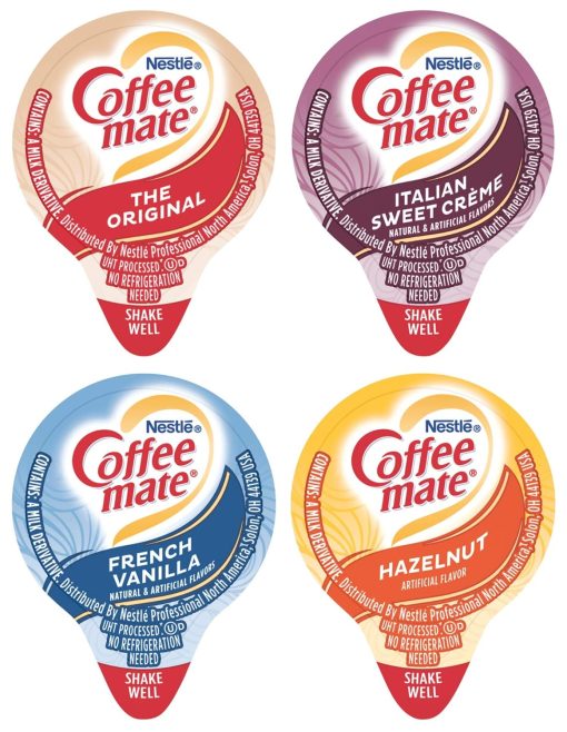 Coffee mate Liquid .375oz Variety Pack (4 Flavor) 100 Count includes Original, French Vanilla, Hazelnut, Italian Sweet Crème & By The Cup Sugar Packets - Image 2