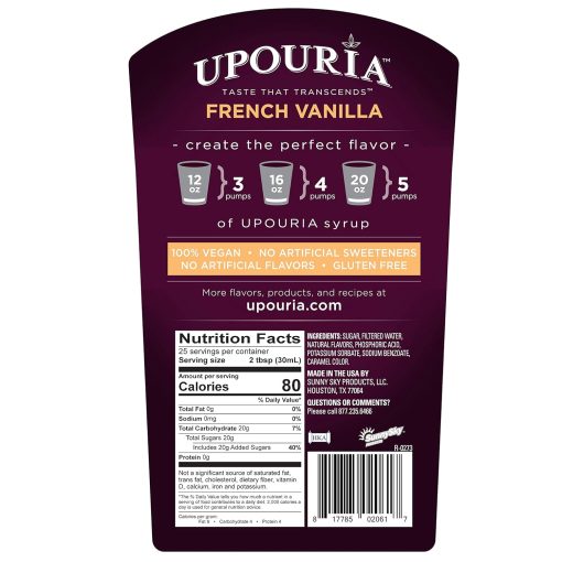 Upouria French Vanilla Coffee Syrup Flavoring, 100% Vegan, Gluten-Free, Kosher, 750 mL Bottle (Pack of 2) with 1 Coffee Syrup Pump - Image 8