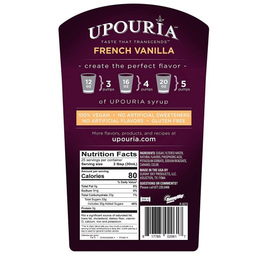 Upouria French Vanilla & Caramel Coffee Syrup Flavoring, 2 of each Flavor, 100% Vegan, Gluten-Free, Kosher, 750 mL Bottles (Pack of 4) with 2 Coffee Syrup Pumps - Image 5