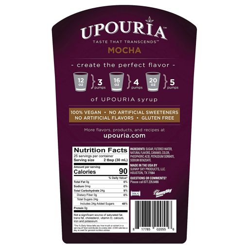 Upouria Caramel & Mocha Coffee Syrup Flavoring, 2 of each Flavor, 100% Vegan, Gluten-Free, Kosher, 750 mL Bottles (Pack of 4) with 2 Coffee Syrup Pumps - Image 3