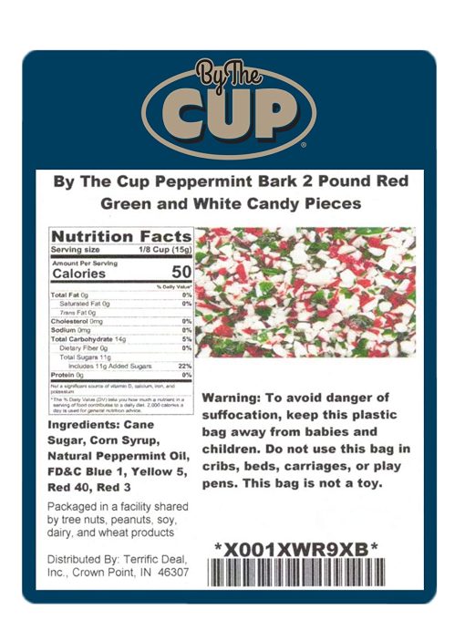 By The Cup Peppermint Bark Candy 2 Pound Red Green and White Candy Pieces - Image 6