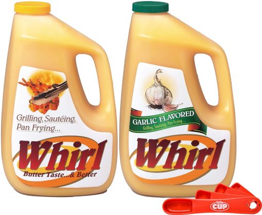 Whirl Liquid Butter Flavor Oil and Garlic Liquid Butter Flavor Oil 1 Gallon of Each with By The Cup Measuring Spoons