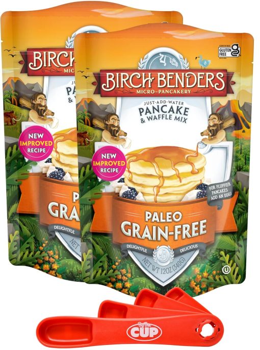 Birch Benders Paleo Pancake and Waffle Mix, 12 oz (Pack of 2) with By The Cup Swivel Spoons