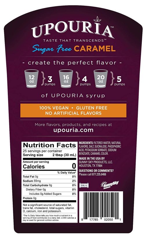 Upouria Sugar Free French Vanilla & Caramel Coffee Syrup Flavoring, 100% Vegan, Gluten Free, Kosher, Keto, 750 mL Bottle (Pack of 2) with 2 Coffee Syrup Pumps - Image 6