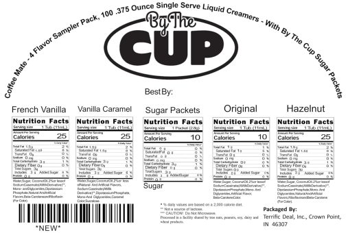 Coffee mate Liquid .375oz Variety Pack (4 Flavor) 100 Count includes Original, French Vanilla, Hazelnut, Vanilla Caramel & By The Cup Sugar Packets - Image 9