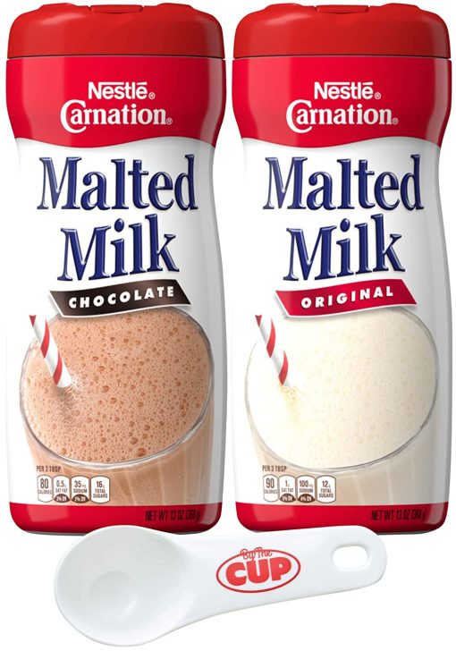 Nestle Carnation Powdered Malted Milk Variety, Original & Chocolate, 1 of Each with By The Cup Scoop