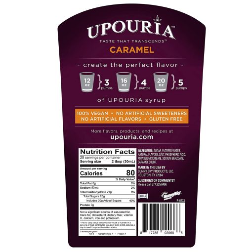 Upouria French Vanilla & Caramel Coffee Syrup Flavoring, 2 of each Flavor, 100% Vegan, Gluten-Free, Kosher, 750 mL Bottles (Pack of 4) with 2 Coffee Syrup Pumps - Image 3