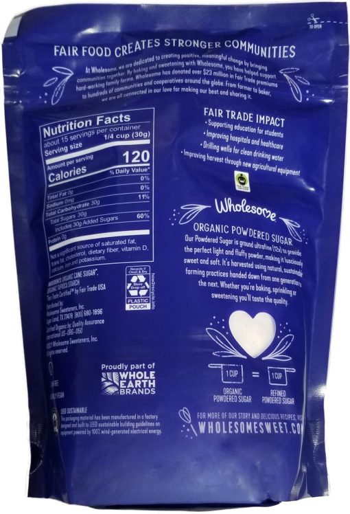 Wholesome Organic Powdered Confectioners Sugar - 16 Ounce Bag (Pack of 3) Non GMO, Gluten Free - with By The Cup Measuring Spoons - Image 3