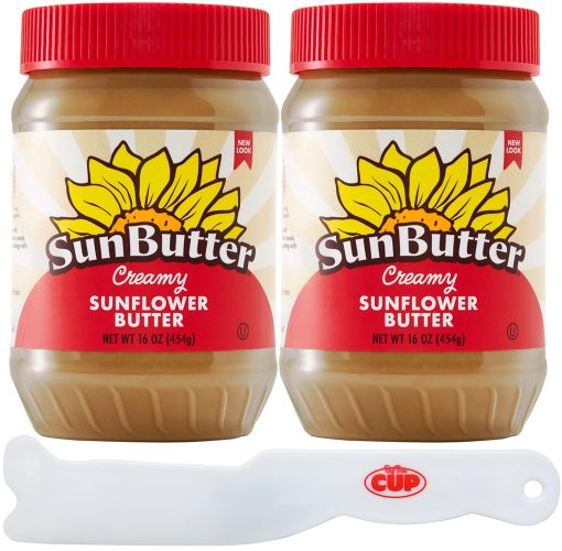 SunButter Creamy Sunflower Butter 16 Ounce (Pack of 2) with By The Cup Spreader