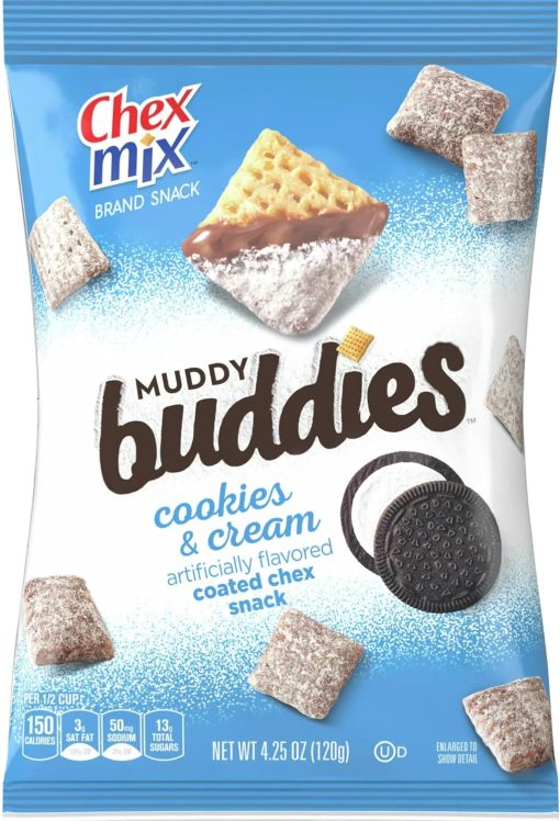 By The Cup Bag Clip with Muddy Buddies Variety Pack, Peanut Butter & Chocolate Flavor 4.5 oz, Cookies & Cream 4.25 oz, Brownie Supreme 4.5 oz Bags, 1 of Each, (Pack of 3) - Image 3