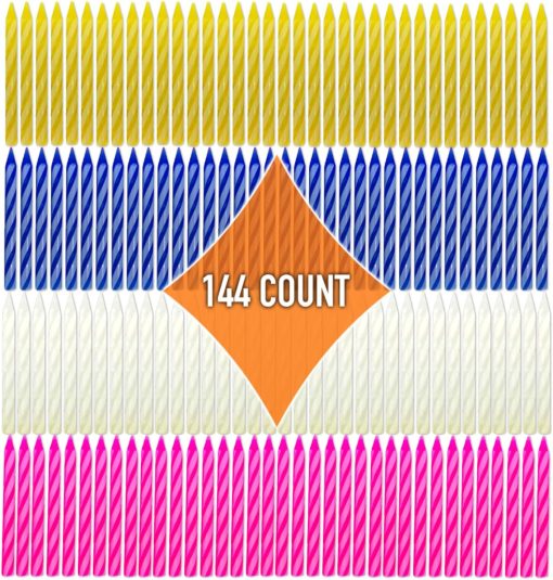 By The Cup Birthday Candles, 6-24 Count Packs in Pink, White, Blue, and Yellow (Pack of 144)