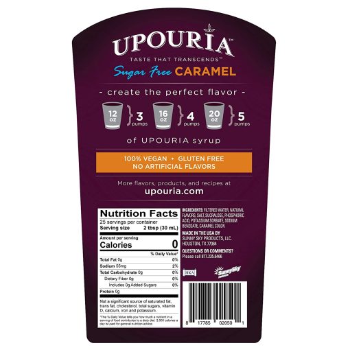 Upouria Sugar Free Caramel Coffee Syrup Flavoring, 100% Vegan, Gluten-Free, Kosher, Keto, 750 mL Bottle (Pack of 2) with 1 Syrup Pump - Image 3