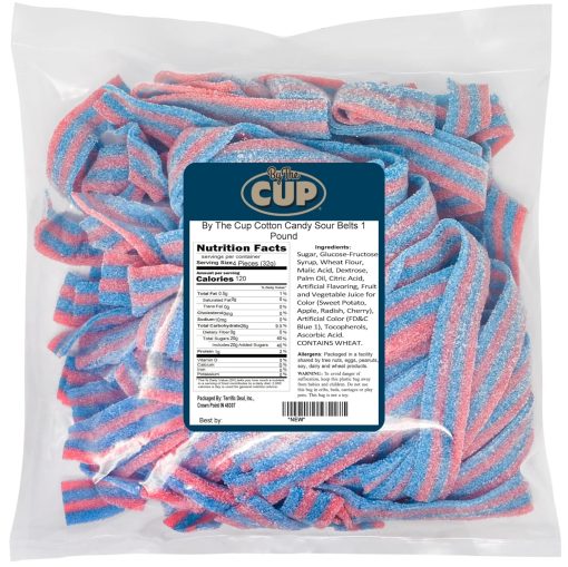 By The Cup Sour Power, Cotton Candy Sour Belts, 1 Pound Bag