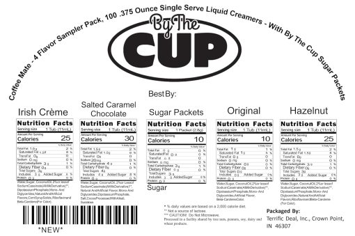 Coffee mate Liquid .375oz Variety Pack (4 Flavor) 100 Count & By The Cup Sugar Packets (Irish Creme, Orig, Salted Caramel, Hazelnut) - Image 5