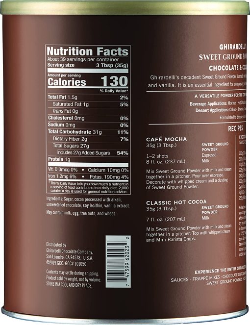 Ghirardelli - Sweet Ground Chocolate & Cocoa Gourmet Powder 3 lbs & Sweet Ground White Chocolate Gourmet Flavored Powder 3.12 lb with Ghirardelli Stamped Barista Spoon - Image 6