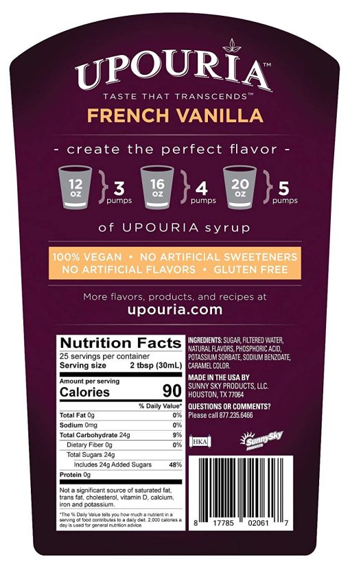 Upouria French Vanilla Coffee Syrup Flavoring, 100% Vegan, Gluten Free, Kosher, 750 mL Bottle - Pump Sold Separately - Image 2