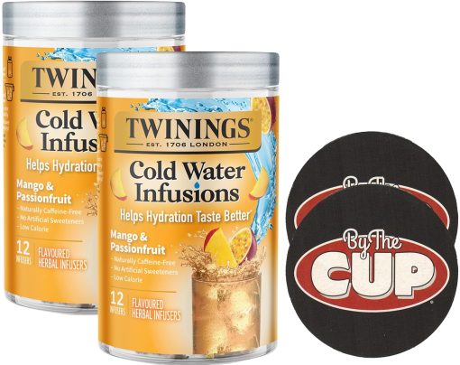 Twinings Cold Infuse Flavoured Cold Water Enhancer Mango & Passionfruit (Pack of 2) with By The Cup Coasters