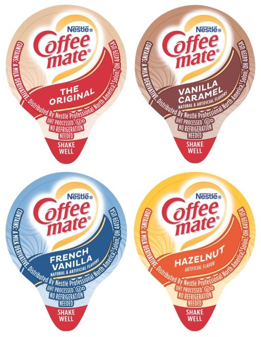 Coffee mate Liquid .375oz Variety Pack (4 Flavor) 100 Count includes Original, French Vanilla, Hazelnut, Vanilla Caramel & By The Cup Sugar Packets - Image 2