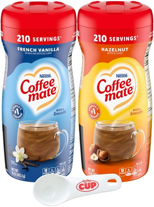 Coffee mate French Vanilla, Hazelnut Powdered Creamer Variety, 15 oz (Pack of 2) with By The Cup Coffee Scoop